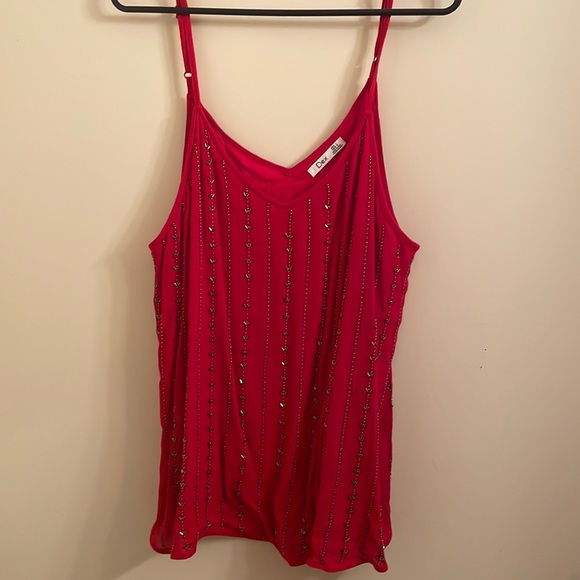 Dex Red Bead Encrusted Tank Top-Size L - Picture 1 of 3
